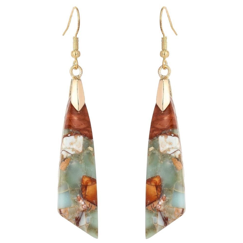 18K Yellow Gold with Natural Agalmatolite Stone French Wire Drop Hook Earrings